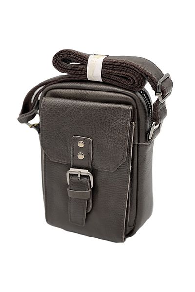 Micutz Men's bag, Black genuine leather, Adjustable Leather Shoulder Strap, 20x12x7 cm, Brown Color