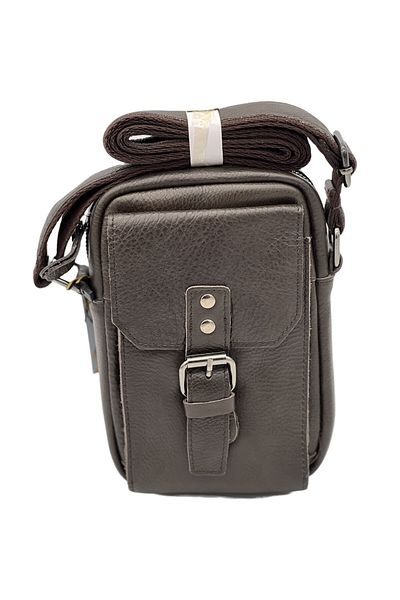 Micutz Men's bag, Black genuine leather, Adjustable Leather Shoulder Strap, 20x12x7 cm, Brown Color