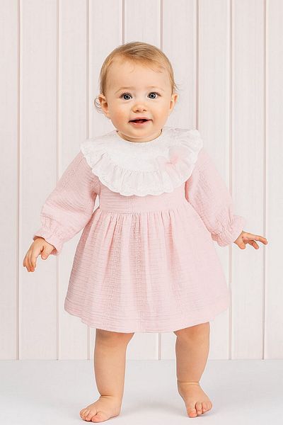 dinamik çocuk Baby Girl Ruffled Lace Collar Long Sleeve Seasonal Dress Spring Stylish Model 3-6-9-12-18-24Months