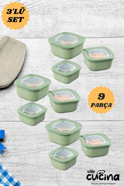Stile Cucina 9-Piece Vacuum Vip Storage Container Dowry Set Suitable for Microwave and Freezer Use 3X(600-1100-1800 ml)