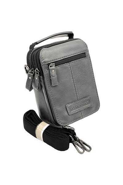 Micutz Men's Shoulder Bag Made of Genuine Cowhide Leather, Detachable Strap, 13x19x8 cm, Dark Grey