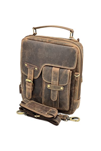 Micutz Men's Shoulder Bag Hunter Legacy, Genuine Hunting Leather, HandMade, 25x28x7 cm, Brown Color