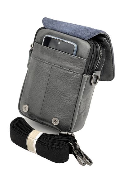 Micutz Men's Shoulder Bag Made of Genuine Cowhide Leather, Detachable Strap, 13x19x8 cm, Dark Grey