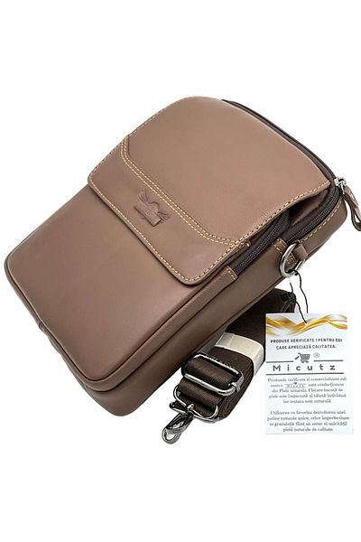 Micutz Men's Shoulder Bag Made of Natural Brown Cowhide Leather: FineBags 2024 Collection
