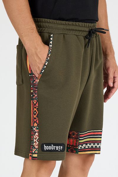 Hoodraze Men's Khaki Front and Side Garnished Shorts