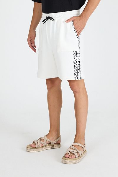 Hoodraze Men's White Ethnic Garni Shorts