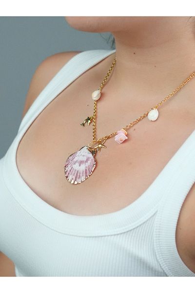 Sumen Butik Summer Oyster Shell Figured Steel Necklace