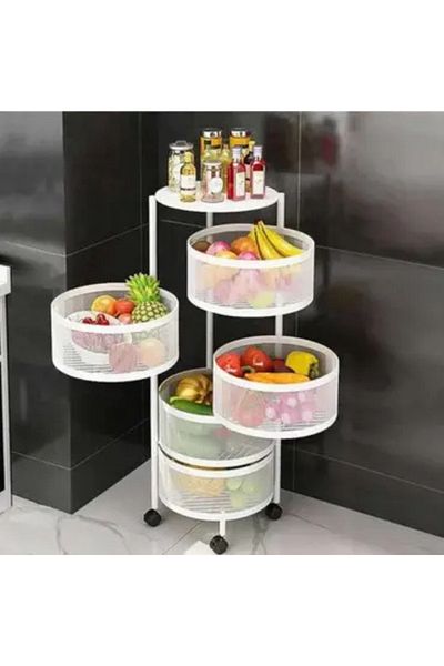 Generic 5-Tier White Round Movable Storage Rack