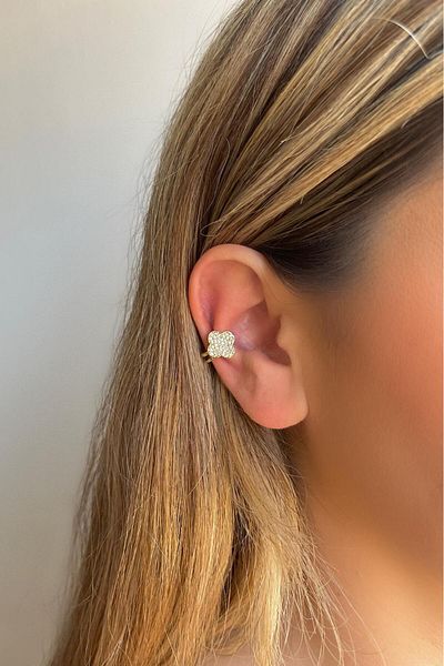 Bijou Luz Gold Clover Model Zircon Stone Earcuff Cartilage Earrings