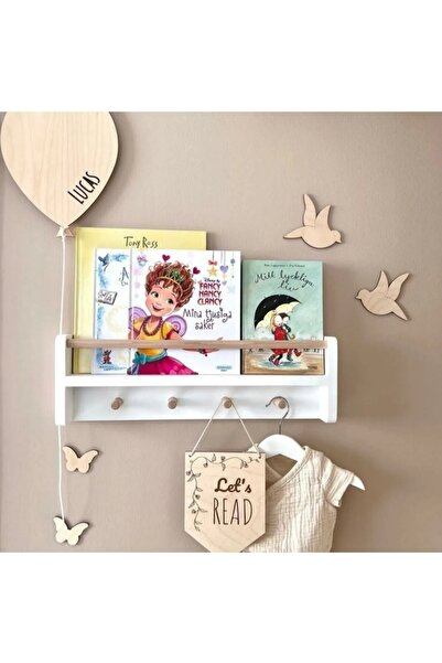 emta tasarım 60cm White Natural Shelf Hanger Montessori Bookshelf Children's ...