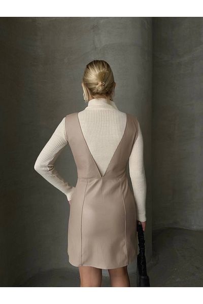 By Mop Leather Gilet Dress Beige W24796