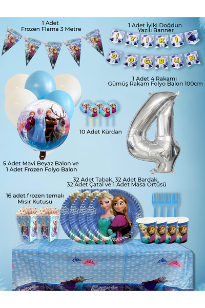 PartyPoo Frozen Elsa Temalı Doğum Günü Parti Seti 32 Kişilik | Yaş Günü Kutla...