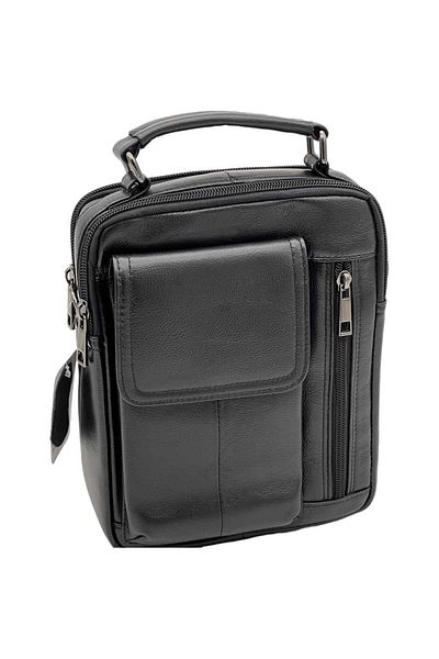 Micutz Men's Shoulder Bag Made of Genuine Leather, Smartphone Compartment, Handle, Removable Straps, Black
