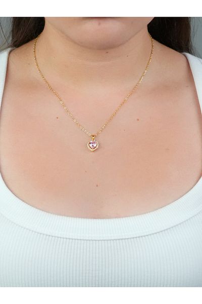 Sumen Butik Heart Figured Gold Color Steel Necklace