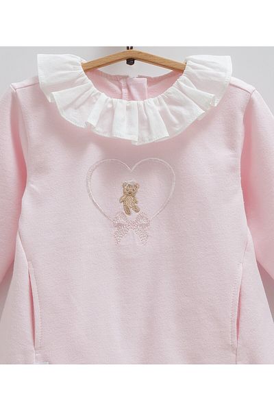 Caramell Baby Girl Ruffled Collar Teddy Bear Embroidered Dress (3-18 Months)