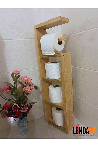 sgeteknoloji Multi-Purpose Natural Patterned Wooden Toilet Paper Stand (Made of Pine Wood.)