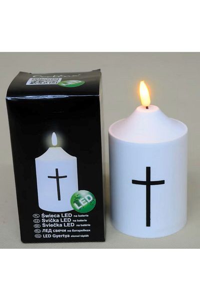 miraza LED Candle, Cross Pattern, Odorless, Smokeless, Flame Effect, AA Batteries, 13.5 x 7.5, White