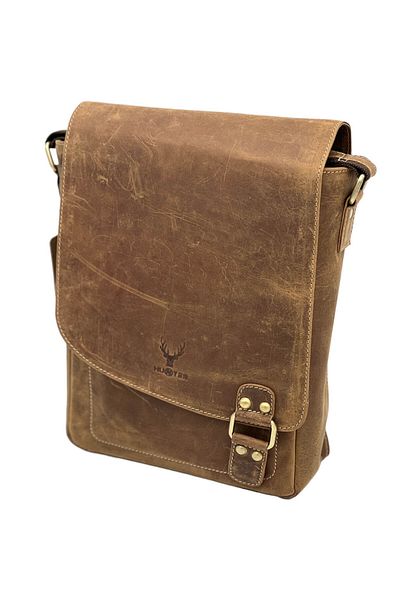 Micutz Men's Shoulder Bag Made of Genuine Deer Leather, Premium Brand: 24x30x9 cm, Light Brown