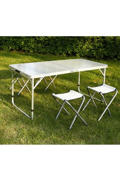 JollyMag Furniture set, white folding table and 4 folding chairs, garden, camping or fishing, suitcase, SC04