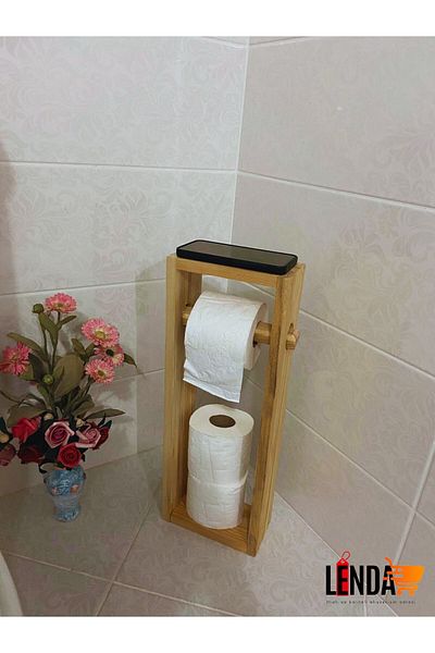 sgeteknoloji Natural Patterned Decorative Toilet Paper Holder (Made of Pine Wood)