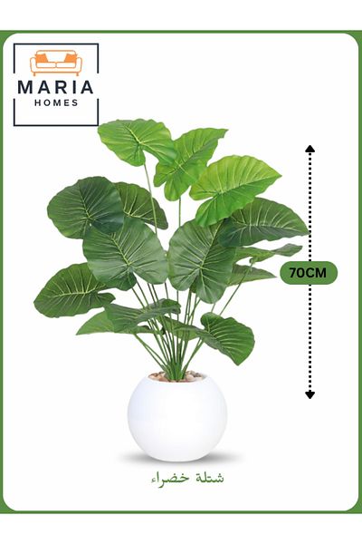 MARIA HOMES Artificial Green Leaf Plant 70 cm – Decorative Indoor Shrub with White Pot