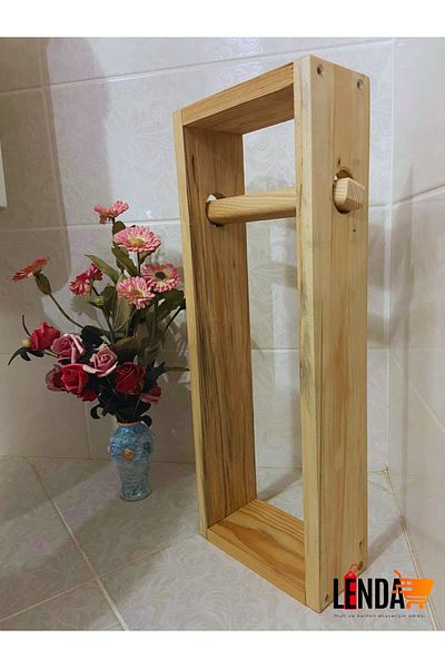 sgeteknoloji Natural Patterned Decorative Toilet Paper Holder (Made of Pine Wood)