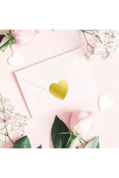 hdcw 500 ADET 2,5 cm RULO YAPIŞKANLI ALTIN YALDIZ BASKILI KALP STICKER ETİKET HEDİYE PAKETLEME