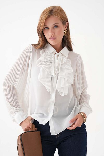 Perryes Pleated Flywheel Detailed Scarf Tie Chiffon Shirt