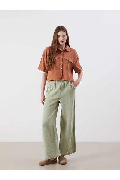 LC Waikiki Xside Khaki Women's Textured Pants with Elastic Waist
