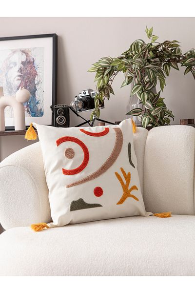 SWITA Comfort Series Punch Embroidered Linen Throw Pillow Cover 43X43 cm