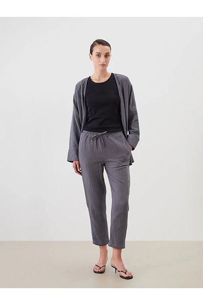 LC Waikiki Lcwaikiki Classic Gray Elastic Waist Textured Women's Trousers