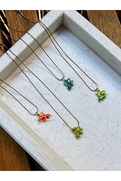 2602atelier Yeşil Balık Detaylı Çelik Kolye