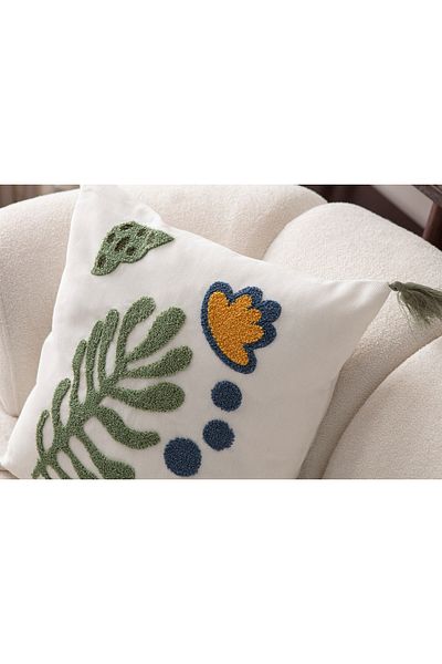 SWITA Comfort Series Punch Embroidered Linen Throw Pillow Cover 43X43 cm