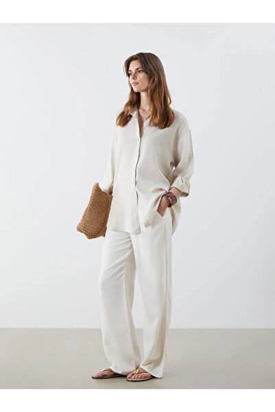 LC Waikiki LCW Jeans Ekru Beli Lastikli Wideleg Kadın Jean Pantolon