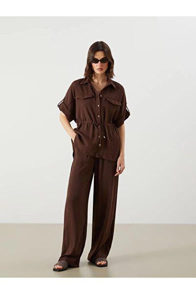 LC Waikiki LCW Vision Kahverengi Beli Lastikli Keten Görünümlü Kadın Pantolon
