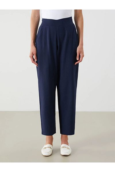 LC Waikiki Lcwaikiki Classic Navy Blue Elastic Waist Textured Women's Trousers