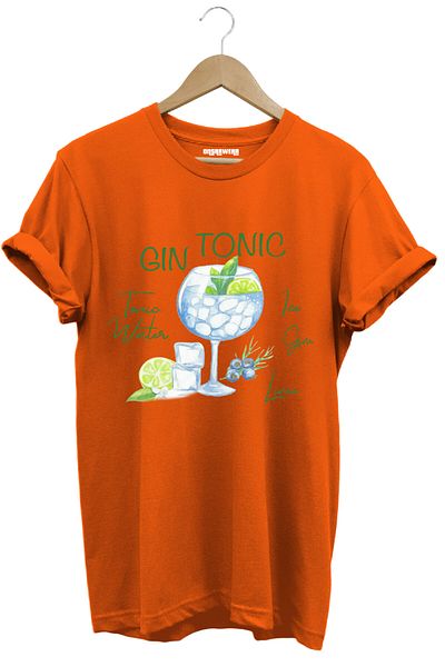onsrawear Gin Tonic Cocktail Design Printed Cracking Non-Fading Print Unisex 100% Cotton Basic T-Shirt