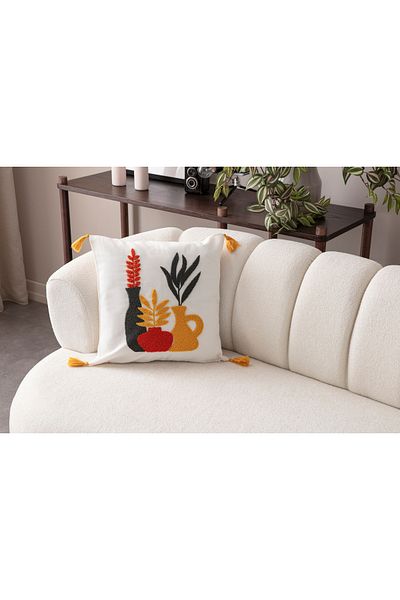 SWITA Comfort Series Punch Embroidered Linen Throw Pillow Cover 43X43 cm