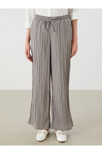 LC Waikiki Lcwaikiki Classic Khaki Elastic Waist Textured Wide Leg Women's Trousers