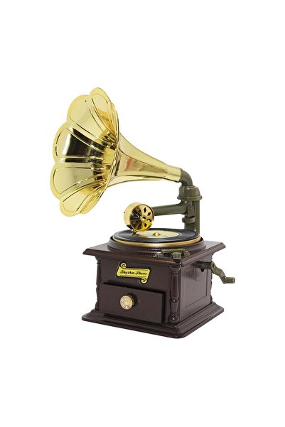 Dünyadan Hediyeler Gramofon Müzik Kutusu Kurmalı ve Çekmeceli 26cm