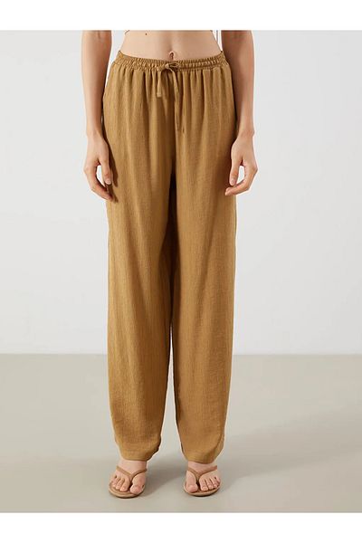 LC Waikiki Lcw Vision Brown Women's Elastic Waist Textured Pants