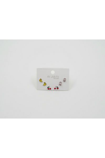 Sumen Butik Banana Cherry Pineapple Figured Steel Earring Set