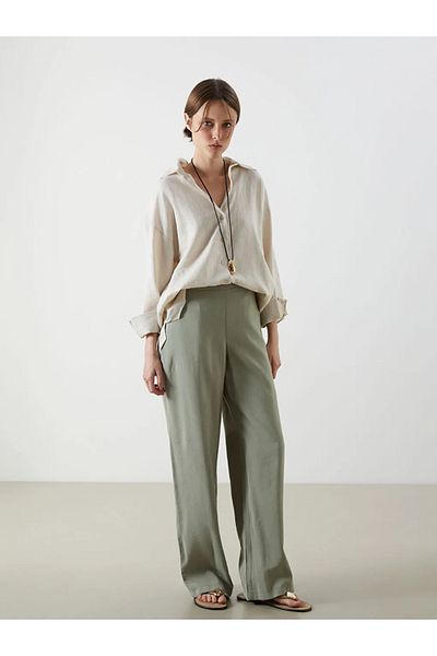 LC Waikiki Lcw Vision Green Elastic Waist Wide Leg Women's Trousers