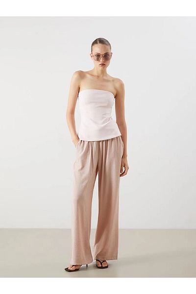 LC Waikiki Lcw Vision Pink Elastic Waist Textured Women's Trousers
