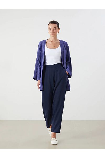 LC Waikiki Lcwaikiki Classic Navy Blue Elastic Waist Textured Women's Trousers