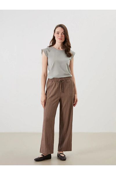 LC Waikiki Lcw Grace Brown Women's Textured Trousers with Elastic Waist