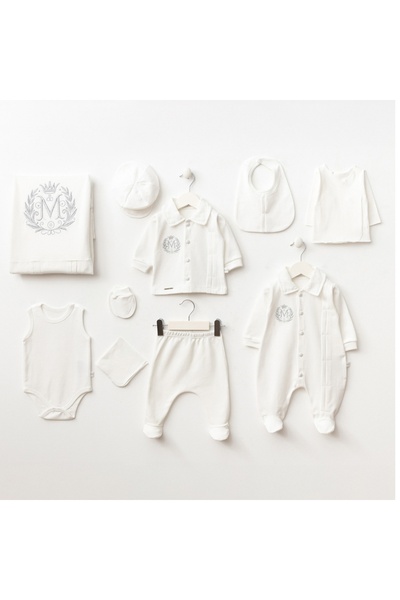 Pure Kids Store Kutulu %100 Organik Pamuk 10’lu Erkek Bebek Taç ve M Nakışlı ...