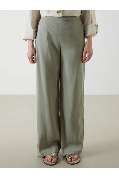 LC Waikiki Lcw Vision Green Elastic Waist Wide Leg Women's Trousers