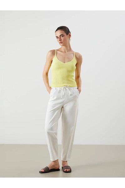 LC Waikiki Lcw Jeans White Elastic Waist Mom Fit Women's Jean Pants