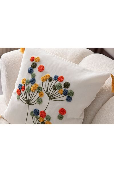 SWITA Comfort Series Punch Embroidered Linen Throw Pillow Cover 43X43 cm